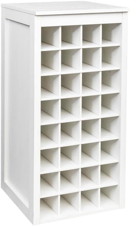 Freestanding Floor Wine Rack, 32 Bottle Wooden Wine Cabinet for Small Spaces, Farmhouse Modular Stackable Bottle Holder, Tall Counter Storage Rack, Elegant Design (White)