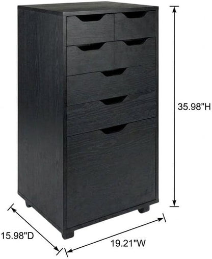 Furnifact Black Tall Mobile Storage Cabinet with Bins and Drawers, Rolling Organizer, Contemporary Style, Ideal for Pantry and Home Organization