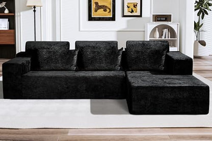 HABUTWAY 105" L-Shape Modular Sectional Sofa Couch for Living Room,No Assembly Required,Modular Comfy Sofa with Deep Seat for Living Room Bedroom,Luxury Distressed Velvet(Right,Black)
