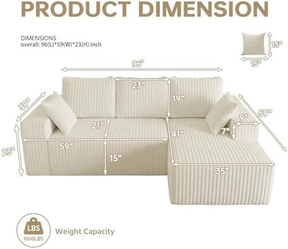 96" Cloud Sectional Couches with Chaise for Living Room