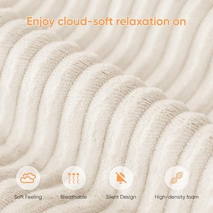 67" Sofa Bed, Chaise Lounge Chair, Plush Corduroy Upholstered Sofa Couch Bed with Pillows, Lazy Chair for Living Room Bedroom Guest Room (White, Right Facing Chaise)