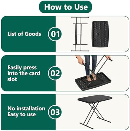 30 Inch Folding Table, Adjustable Height TV Tray for Small Spaces, Heavy Duty Foldable Utility Table for Laptop, Dining, Camping, No Assembly, 200 lbs Capacity, Black Granite