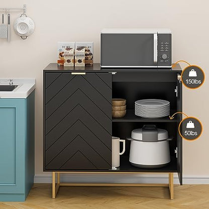 Modern Sideboard Buffet with Storage, Set of 2 Modular Cabinets, Black