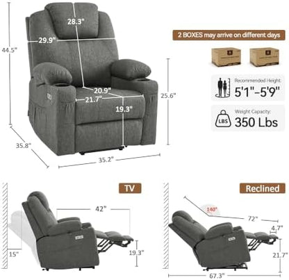 MCombo Power Lift Recliner Chair for Elderly 7040(Grey, Medium) | Heat and Massage, Breathable Fabric, USB& Type C Charging Port, FSC Certified