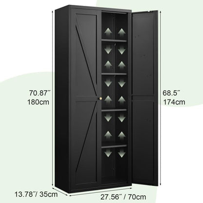 71" Tall Kitchen Pantry Storage Cabinet, Kitchen Storage Cabinet with Doors and 4 Adjustable Shelves, Metal Freestanding Cupboard for Garage Dining Room Living Room Bathroom, Black