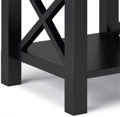 Pemberly Row Solid Wood End Table with Storage, Black Finish, 20.5" W x 20.5" D x 20" H, One Drawer and Shelf, Square Contemporary Design, Living Room or Bedroom Side Table