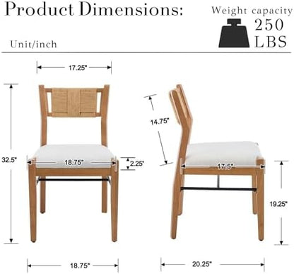 BESTANO Modern Armless Dining Chairs with Rope Woven Back Set of 6, Beige Linen Fabric Upholstered Kitchen & Dining Room Chairs, Mid-Century Classic Farmhouse Wooden Side Chair