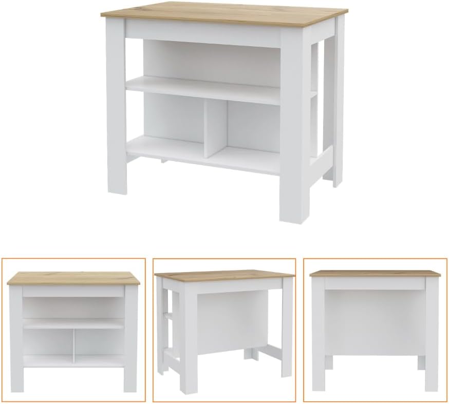 9-Shelf 2-Door Kitchen Island and Pantry Set in White and Light Oak | Combines 9 shelves and 2 doors for expanded storage capacity