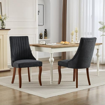LKTART Upholstered Dining Chairs Set of 2, Solid Wood Kitchen Dining Room Chairs with Thicken Padded and Nailhead Trim for Home Kitchen Bedroom Black