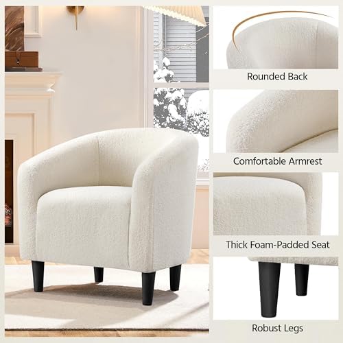 Yaheetech Compact Sherpa Accent Chairs Set of 2 for Small Spaces, Ivory | Compact Cozy Barrel Chairs with a Curved Silhouette, Upholstered Furry Armchair for Small Spaces, Living Room Bedroom Corner