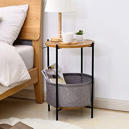 Telephone Table, Round 2 Layer Sofa Side Table,Coffee Table,Telephone Table,2-Storey Storage Shelf,3955CM(Color:Black)
