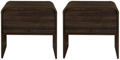 Pemberly Row Modern 2-Piece Wood End Table Set, Walnut Finish, 21.6 in W x 15.7 in D x 21.6 in H, Sturdy Eco-Friendly Build, Drawer Storage, Minimalist Style Bedside or Living Room Tables