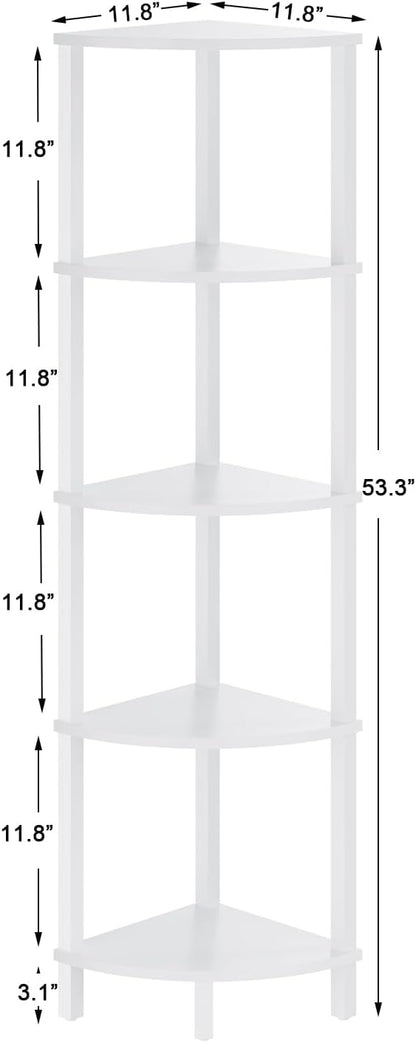 VIMBER Corner Shelf, 5-Tier Corner Bookshelf, Industrial Corner Ladder Shelf, Modern Display Shelf for Living Room, Bedroom, Kitchen, Home Office, White UJSJ001W