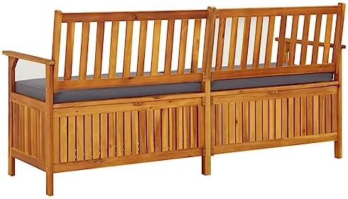 67 Inch Outdoor Storage Bench, Solid Acacia Wood Garden Bench with Thick Cushion, 3-Seater Patio Seating for Terrace and Backyard, Large Rectangular Wooden Chest
