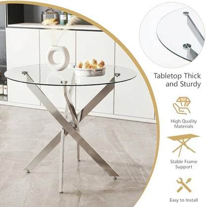 5 Piece Glass Dining Table Set for 4, Modern Tempered Glass Top Kitchen Table and Chairs Set, 4 Upholstered Chairs and Faux Leather Cushions, Space-Saving Small Apartment Dining Kitchen Set