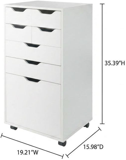 Furnifact White Tall Mobile Storage Cabinet, Multi-Storage Rolling Pantry, Contemporary Design, Durable Steel Frame, Easy Mobility and Spacious Organization