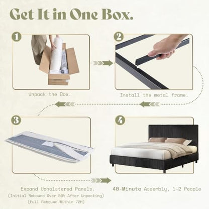 AMERLIFE King Bed Frame, Upholstered Metal Platform Bed, Black