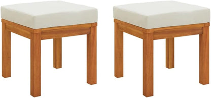 Solid Acacia Wood Garden Stools with Cushions 2 Pcs, 15.7x15.7x16.5 Inch Outdoor Stools for Patio Terrace