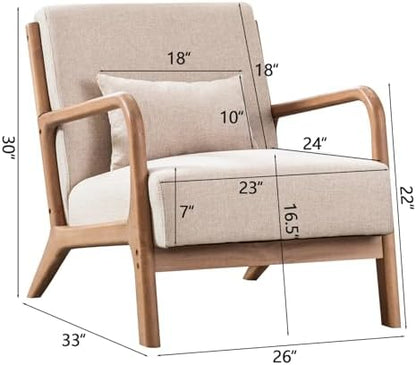 INZOY Mid-Century Modern Accent Chair Set of 2, Upholstered Living Room Chairs with Waist Cushion, Reading Armchair for Bedroom Sunroom