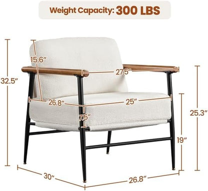 Yaheetech Accent Chairs Set of 2, Modern Living Room Chairs, Ivory | Boucle Fabric Lounge Chair with Metal Frame, Plush Back Pillow and Seat Cushion for Living Room Bedroom Vanity Waiting Room