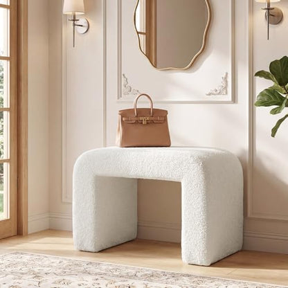 Tribesigns Vanity Stool Chair, Large Foot Stool Ottoman, Modern Foot Rest for Couch, Shoe Bench for Entryway, End of Bed Bench for Bedroom, Extra Seating for Living Room, Fully Assembly, White
