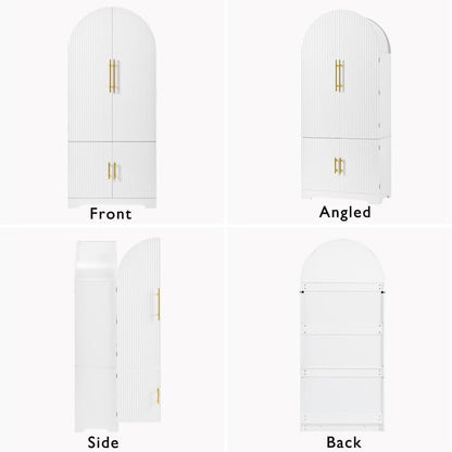72" Tall Arched Kitchen Pantry Cabinet, Fluted Storage Cabinet with 8 Door Shelves, 3 Adjustable Shelves & Hidden Drawer for Kitchen Dining Bathroom (White)