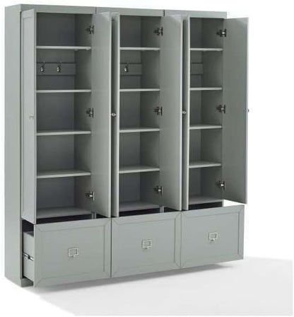 Maykoosh Country Cottage 3-Piece Entryway Set with 3 Pantry Closets, Gray - 12.5 x 66 x 74 inches, Ample Storage Space, Pantry with Storage with Shelves, Double Hooks