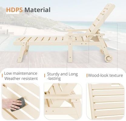 LUE BONA Outdoor Chaise Lounge, 5‑Position, 2‑Pack, Sand