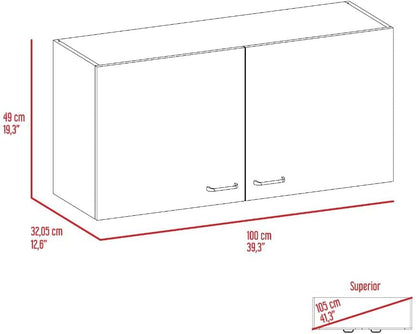 White and Light Grey 2-Door Wall Cabinet, 2-Compartment Kitchen Storage & Organization