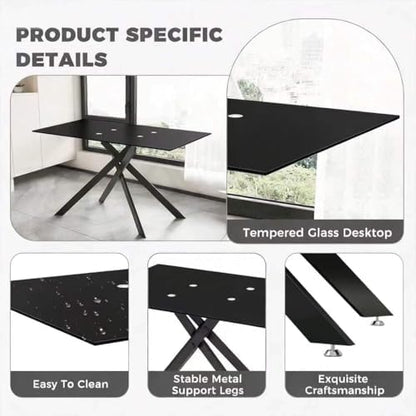 51.18" W Glass Dining Table Set for 4, Modern Rectangular Glass Kitchen Table with Black Table-top, 4 PU Leather Chairs with Black Legs, for Dining Room, Home - Dark Grey