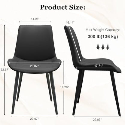 Black Dining Chairs Set of 8, Mid Century Modern Faux Leather Kitchen Chairs, Comfy Upholstered Dinner Chairs with Durable Metal Legs for Dinning Room Living Room Kitchen, Black