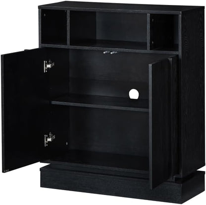 Small Sideboard Buffet Cabinet with Storage, 31.7" Farmhouse Accent Cabinet with 2 Doors, Adjustable Shelves and Open Shelf for Dining Room, Kitchen, Living Room and Entryway, Black