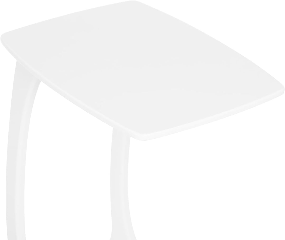 Solid Wood End Table, C-Shaped Side Table with Wheels, TV Tray Table, Couch Table That Slide Under for Small Space, Living Room, Bedroom (White)