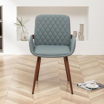 LUNLING Mid Century Modern Faux Leather Dining Room Chairs,Upholstered Seat Metal Legs Chairs Blue Faux Leather Kitchen Chair Reception Room Chair,1PCS