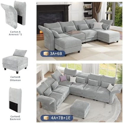 LLappuil 179" Oversized Modular Sectional Sofa with Storage Seat 12 Piece Large Sectional Couches for Living Room with Adjustable Arms Backs, Convert to U/L/Sleeper Sofa, Grey Chenille
