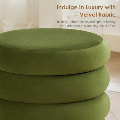 Flouki 19.5" Storage Ottoman Round, Vanity Stools for Bedroom, Velvet Pouf Ottoman with Removable Lid, Modern Ottomam Stool for Girls Women, Foot Stool for Living Room, Green