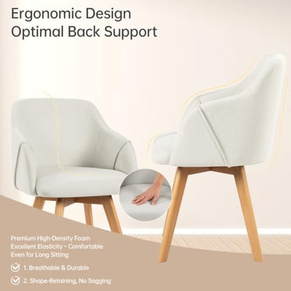 Swivel Dining Chairs Set of 6 with Arms and Wood Legs, Beige | Beech Wood Frame, Linen Fabric Upholstered Kitchen Chairs, Mid Century Modern, 18.5" Widen Seat, For Dining Room, Living Room