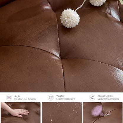 62'' Leather Loveseat Sofa Set with Chairs, 3-Piece Living Room Furniture | Leather Sofa and Chair Set, Loveseat Couch with 2 USB Ports and Cupholders, Comfy Furniture for Apartment Office, Brown