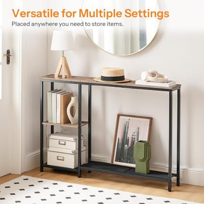 HOOBRO Narrow Console Table, Sofa Table, 44.9" Skinny Entryway Table | Long Behind Couch Table with Storage Shelves, for Living Room, Foyer, Hallway, Greige and Black BG86XG01