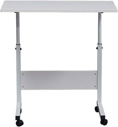 Portable Laptop Computer Desk Stand with Wheels, Rolling Sofa Side Snack Table, Height Adjustable Breakfast TV Tray Bedside Coffee， White L