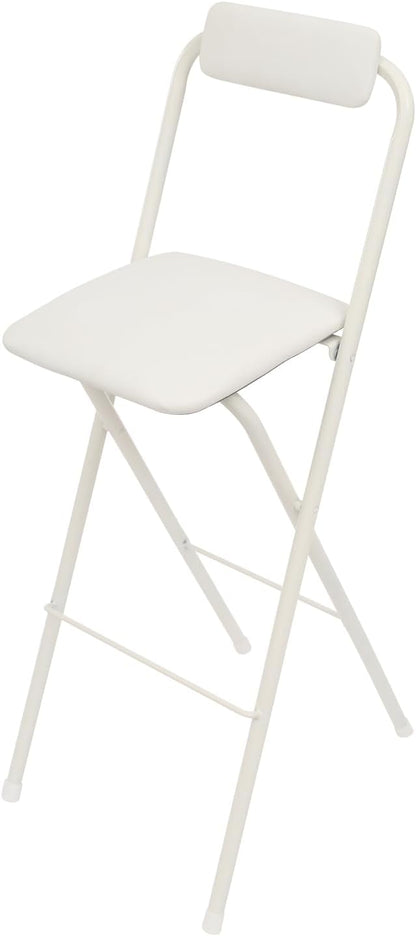 Folding Bar Stool with Backrest, 29 Inch Leather Padded Counter Height Foldable Stool Portable Tall Foldable Chair 275LBS for Gardening Outdoor Kitchen Camping Shop Cafe (White, 1 Pack)