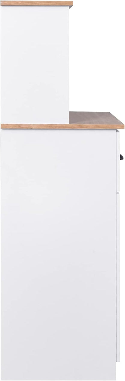 Kitchen Pantry Storage Cabinet Bar Cabinet Cupboard with Storage Drawers and Adjustable Shelf, Microwave Cabinet with Open Space for Kitchen Dining Room Living Room, White
