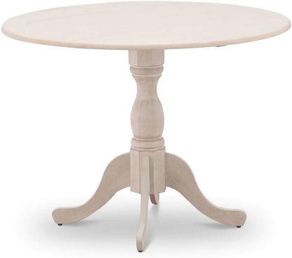 East West Furniture DMT-ABC-TP Dublin Kitchen Dining Table - a Round Wooden Table Top with Dropleaf & Pedestal Base, 42x42 Inch, Wirebrushed Buttercream | Kitchen