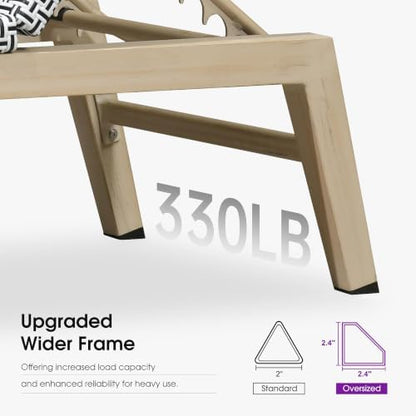 PURPLE LEAF Oversize Outdoor Chaise Lounge Set of 2 Champagne Frame, White | 3-Year Color Retention PE Rattan, 2.4" Thickened Aluminum Frame, 16.14" Knee-Friendly Height, French-Inspired Style