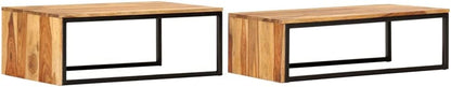Nesting Tables 2 pcs Solid Acacia Wood | Powder Coated Steel Frame, Stackable Design, Easy Assembly, Vintage Style for Living Room