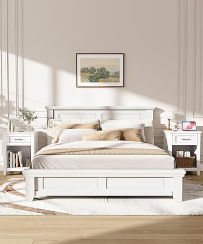 Decofy Farmhouse Nightstand with Charging Station & Large Storage, Set of 2 Modern End Tables with Outlets, USB Ports and Type-C Ports, Easy Assembly for Bedroom (Pure White)
