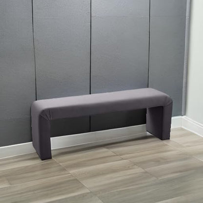 Meridian Furniture Minimalist Collection Modern | Contemporary Velvet Upholstered Bench, 53" W x 14.75" D x 18.25" H, Grey