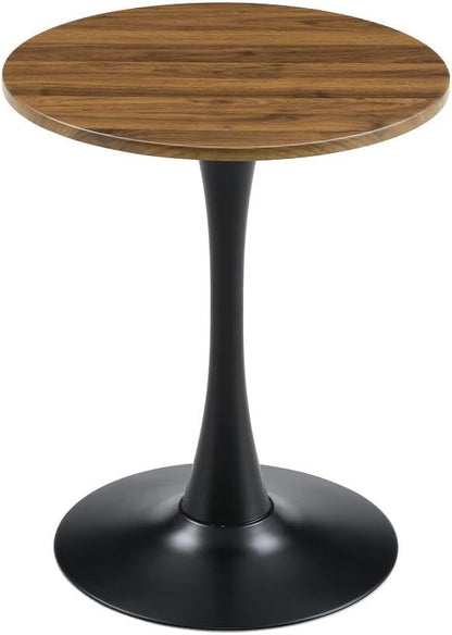 Round Dining Table, 23.6" Circle Tulip Table with Thickened Tabletop & Metal Pedestal, Mid Century Modern Bistro Table for Kitchen, Small Places, Living Room, Cafe (Walnut + MDF)