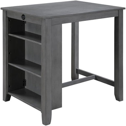 Lilola Home Graham 3-Piece Gray Finish Small Space Counter Height Dining Set with USB Charging Ports, Storage Shelves, and 2 Upholstered Chairs — Space-Saving Table & Chair Set for Apartments