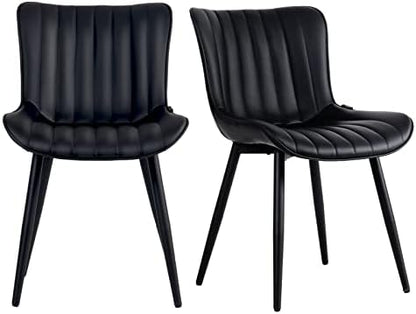 YOUNUOKE Dining Chairs Set of 2 Mid-Century Modern Kitchen Chair Black | Faux leather upholstered with Back, fits dining living waiting room guest reception. Waterproof easy to clean assemble, 300lb